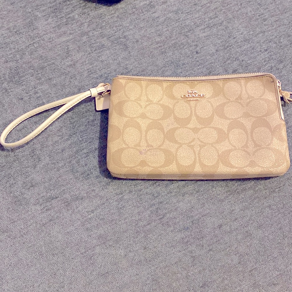 COACH white double zip wristlet
